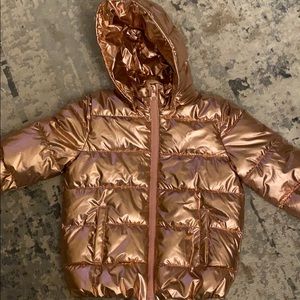Metallic rose gold puffer jacket